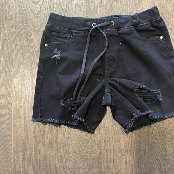 NWOT Guess Black Distressed Denim Shorts Drawstring Size M - Picture 3 of 10